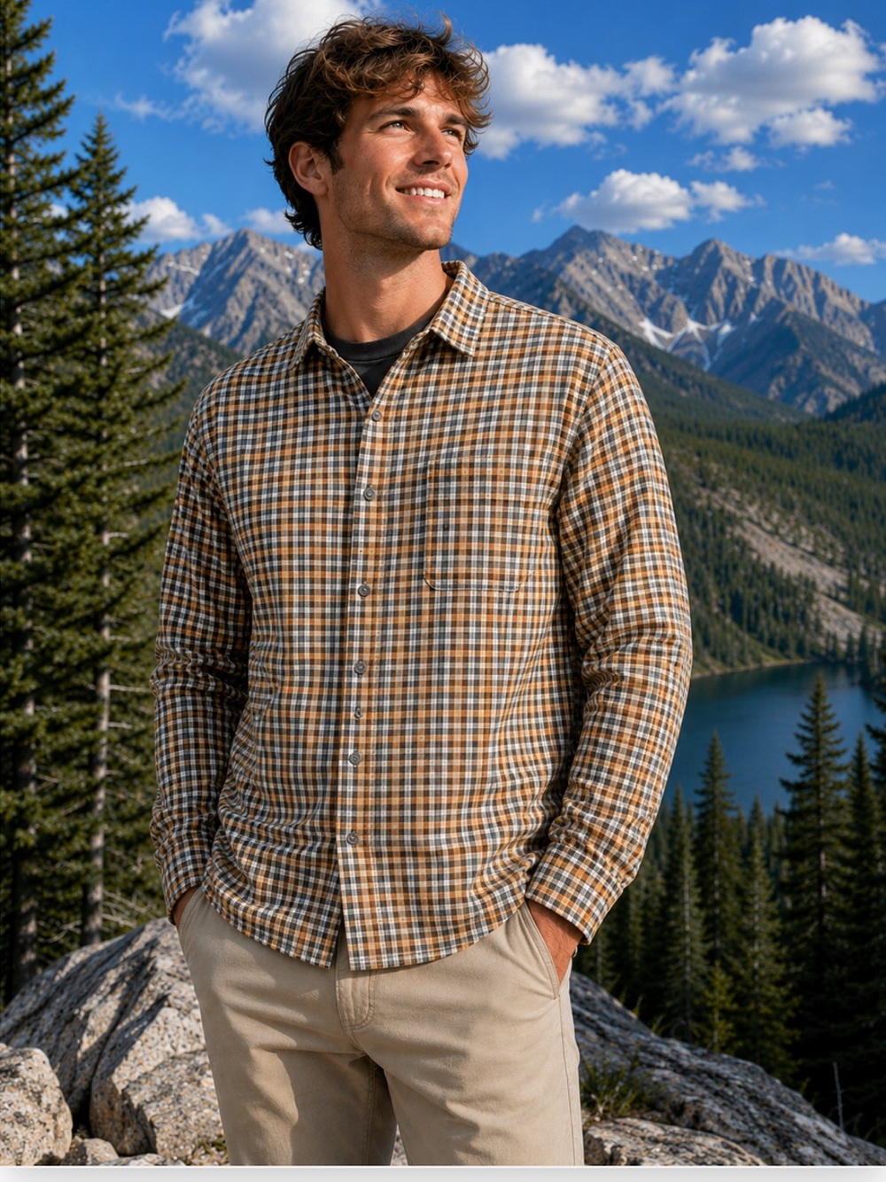 NWT Prana Men's Flannel Button Down Plaid Shirt Size Medium Fall Thanksgiving